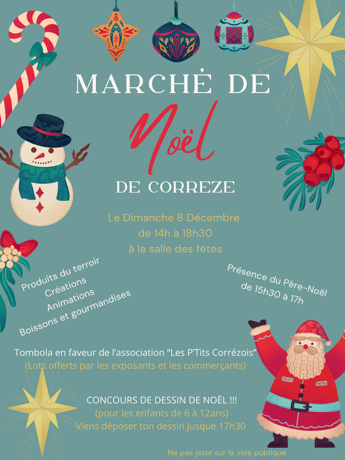 Bleu vert rouge Rétro illustratif Marché de Noël Affiche – 1